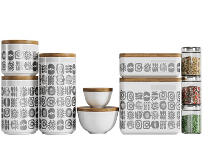 现代花纹装饰的陶瓷收纳盒、保鲜盒