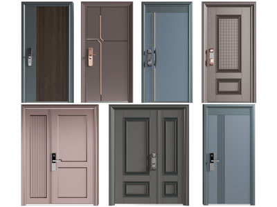 现代子母入户门、单扇平开门