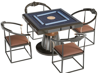 新中式方形麻将娱乐桌椅组合