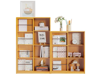 现代实木错层书柜