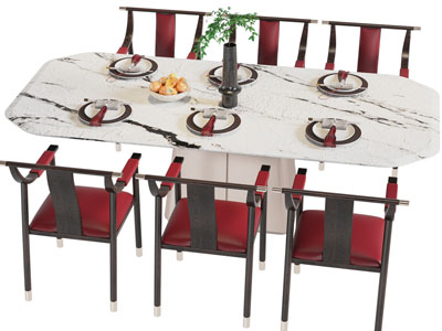 新中式大理石餐桌椅组合