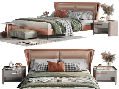 现代双人床、床头柜