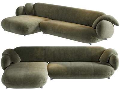 现代布艺转角多人沙发