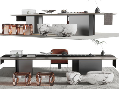 现代长方形茶桌椅组合