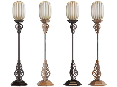 中式雕花实木架落地灯