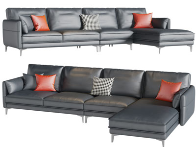 现代皮质转角多人沙发