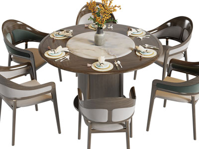 新中式圆形餐桌椅组合