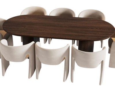 现代实木椭圆形餐桌椅组合
