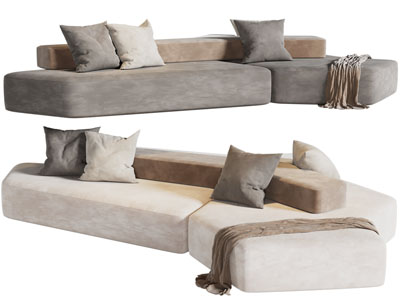 现代弧形多人沙发