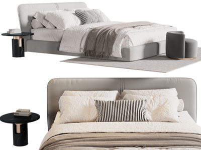 现代双人床、床头柜