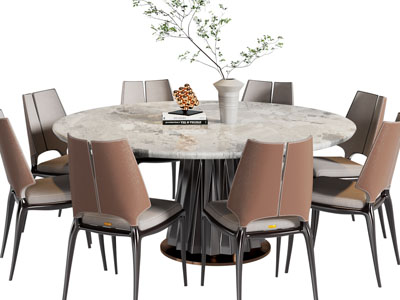 现代圆形大理石餐桌椅组合