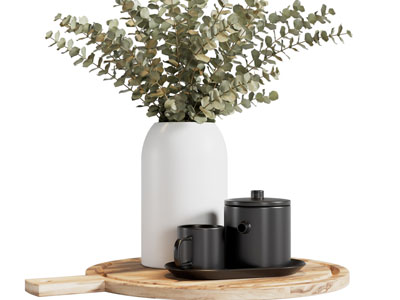 现代花瓶花卉、茶具杯子