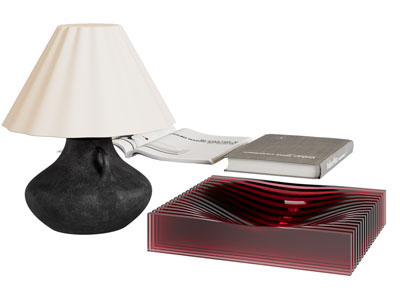 现代台灯、书籍摆件组合