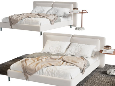 现代布艺双人床、床头柜