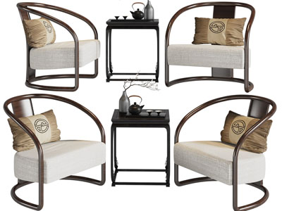 新中式扶手椅、圈椅、边几