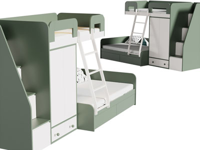 现代儿童带衣柜的上下床