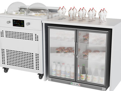 现代冰激凌机、玻璃柜门冰箱