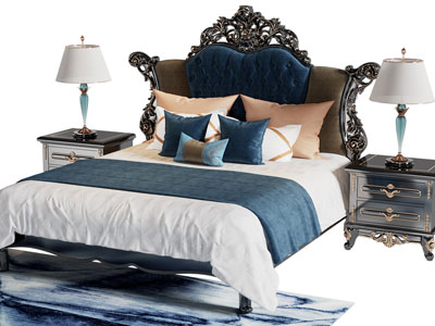 欧式雕花双人床、床头柜