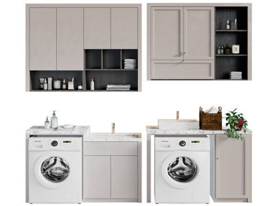 现代阳台洗衣机储物收纳柜