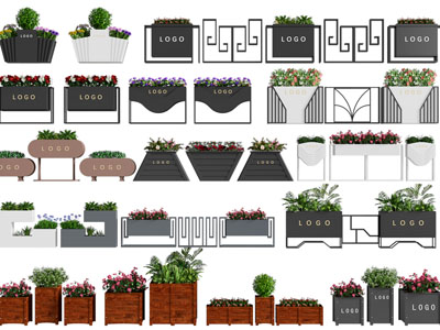 现代户外花盆盆栽植物、隔断