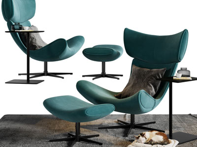 现代休闲椅子、脚踏和边几