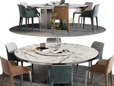 现代圆形大理石餐桌椅组合
