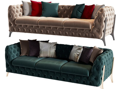 现代轻奢软包靠背多人沙发