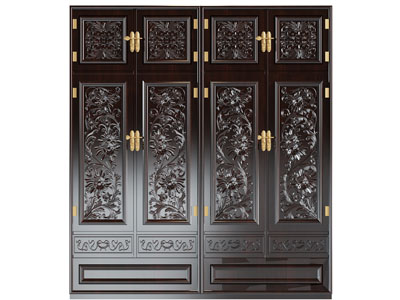 中式雕花实木衣柜3d模型 中式雕花实木衣柜