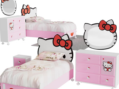 现代女孩单人床、床头柜