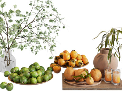 现代花瓶、橘子柿子水果果盘