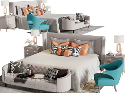 新古典双人床、床尾凳