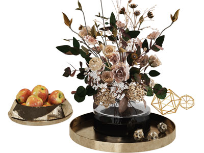 现代托盘花瓶花卉、水果果盘摆件组合