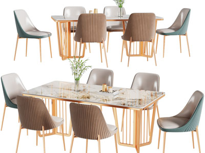 现代轻奢长方形餐桌椅组合