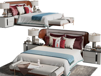 新中式双人床、床头柜