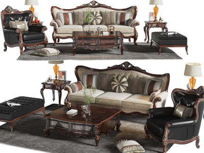 欧式多人、单人沙发和茶几组合