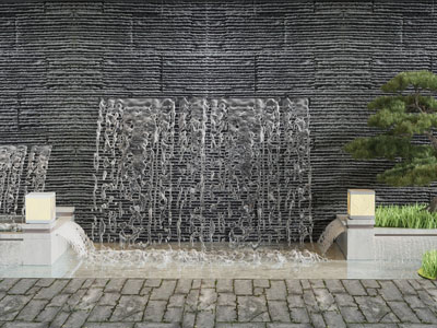 新中式瀑布水景景观园艺小品