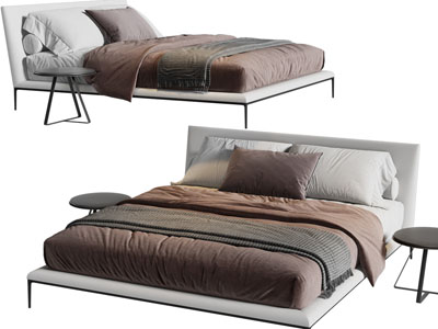 现代双人床、床头柜