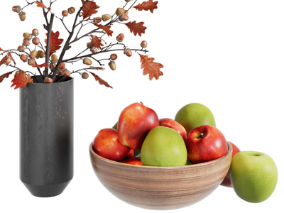 新中式花瓶花卉、水果果盘摆件