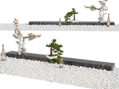 新中式石子、松树盆景景观小品