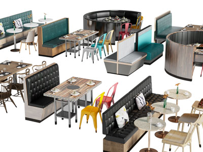 现代餐馆卡座餐桌椅组合