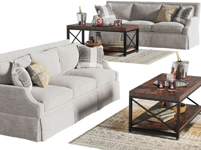 美式布艺多人沙发、茶几组合