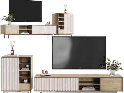 现代实木电视柜、电视机