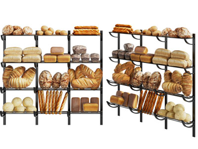 现代面包甜品展架、货架3d模型 现代面包甜品展架、货架