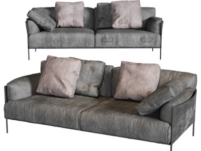 现代灰色布艺双人沙发3d模型 现代灰色布艺双人沙发