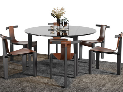 新中式圆形餐桌椅组合