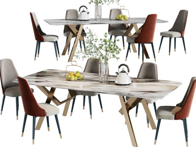 现代长方形餐桌椅组合