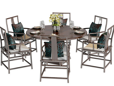 新中式圆形餐桌椅组合