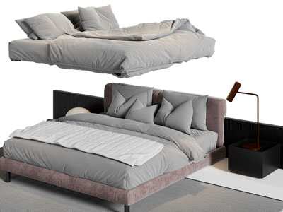 现代布艺双人床、床头柜