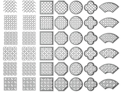 新中式窗格、花格、镂花窗