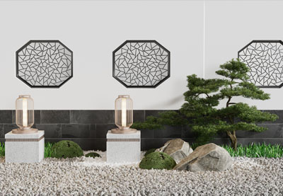 新中式景观墙、石头、地灯园艺小品